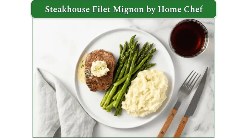 A plate of filet mignon, asparagus, and mashed potatoes.
