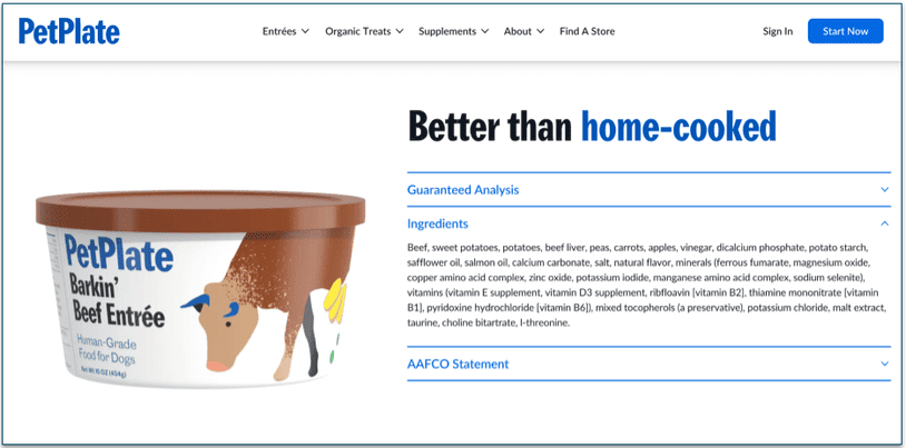 PetPlate Barkin Beef Entree Ingredients list