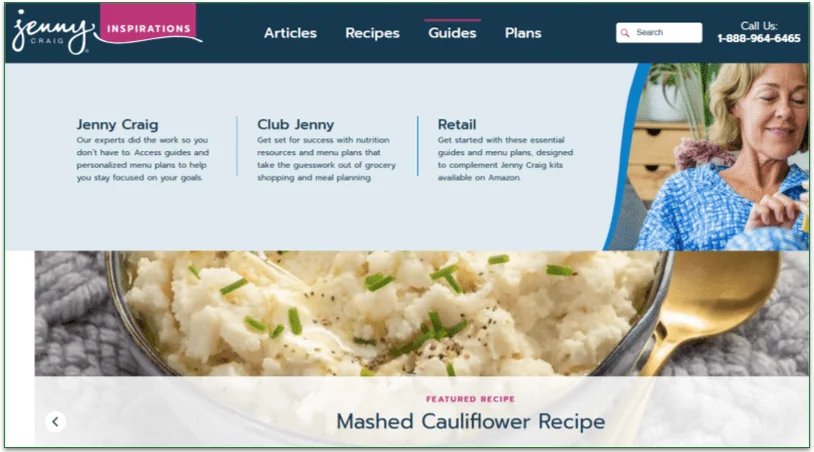 Screenshot of Jenny Craig's Blog page