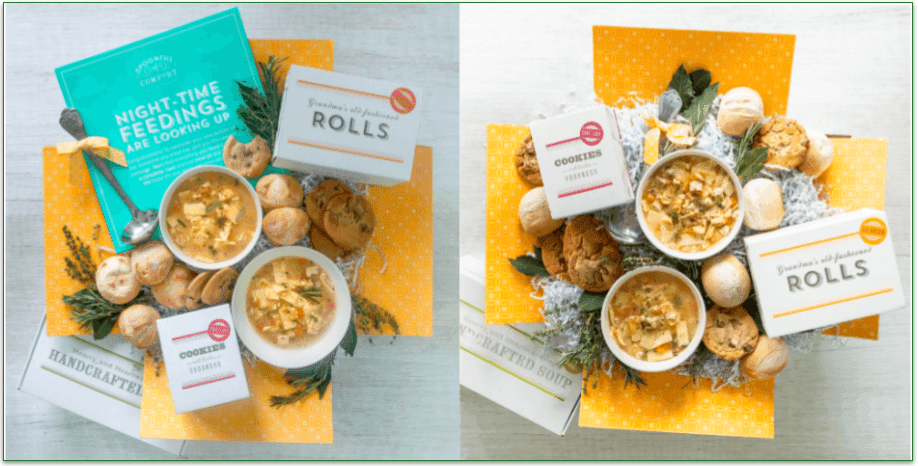 Screenshots of Spoonful of Comfort's New Parent and Get Well Packages