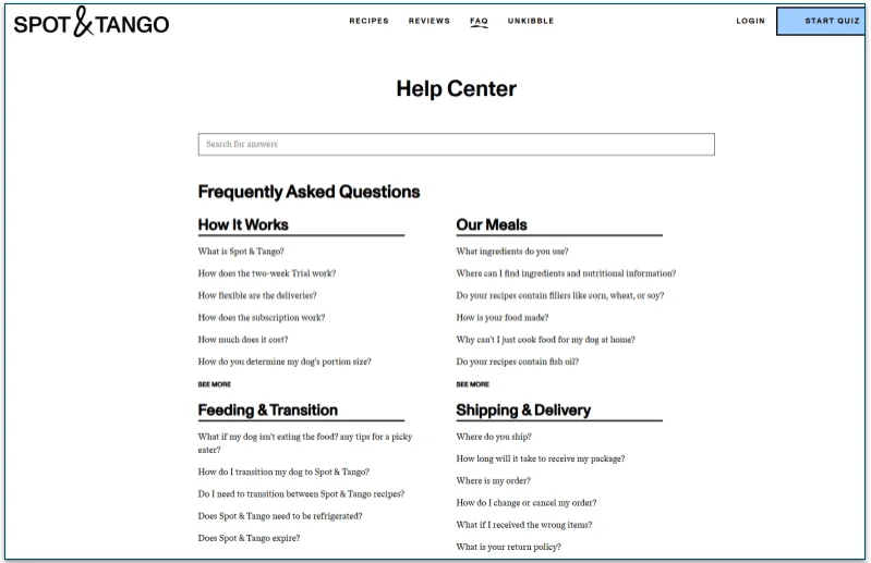 Spot & Tango's FAQ page