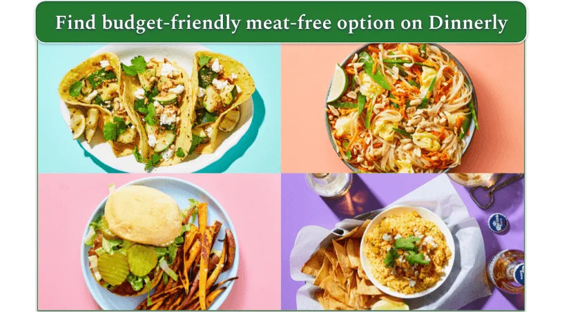 collage of 4 meat-free meals from Dinnerly