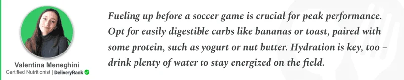 Nutritionist quote about the importance of fueling up before a soccer game
