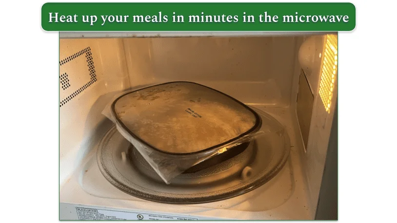Photo of one of BistroMD's meals being heated in a microwave
