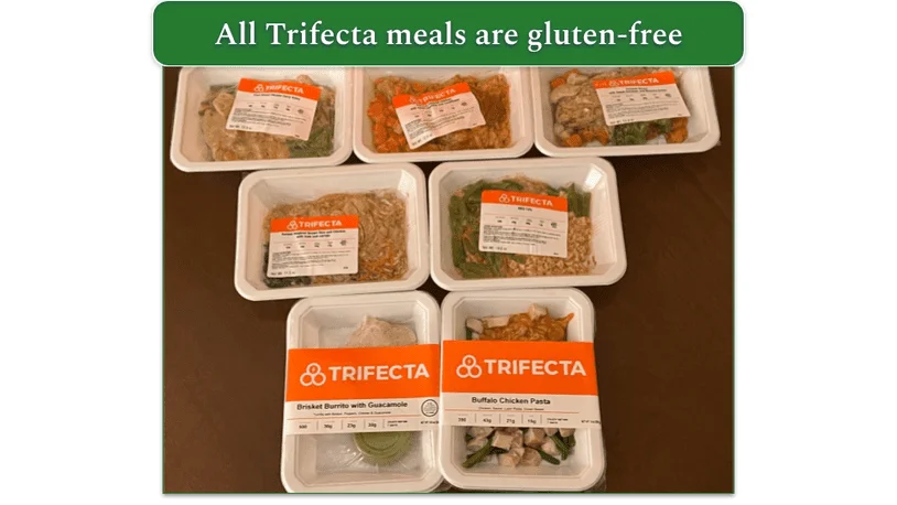 Trifecta box with a selection of meals in trays