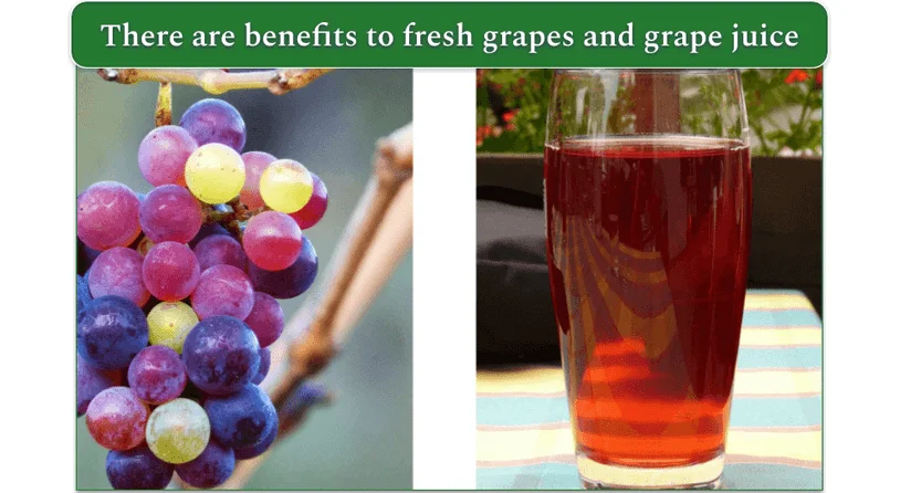 Bunch of grapes and a glass of red grape juice