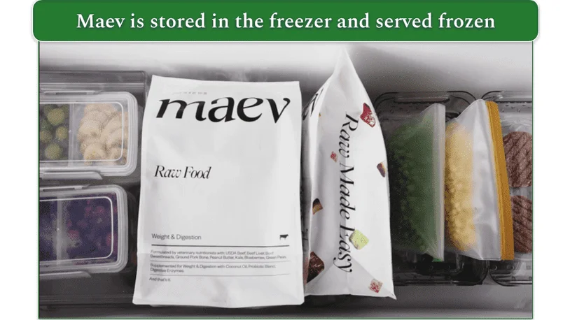Image of a Maev package being lifted out of the freezer