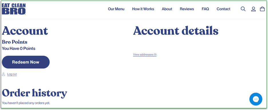 Eat Clean Bro's My Account page