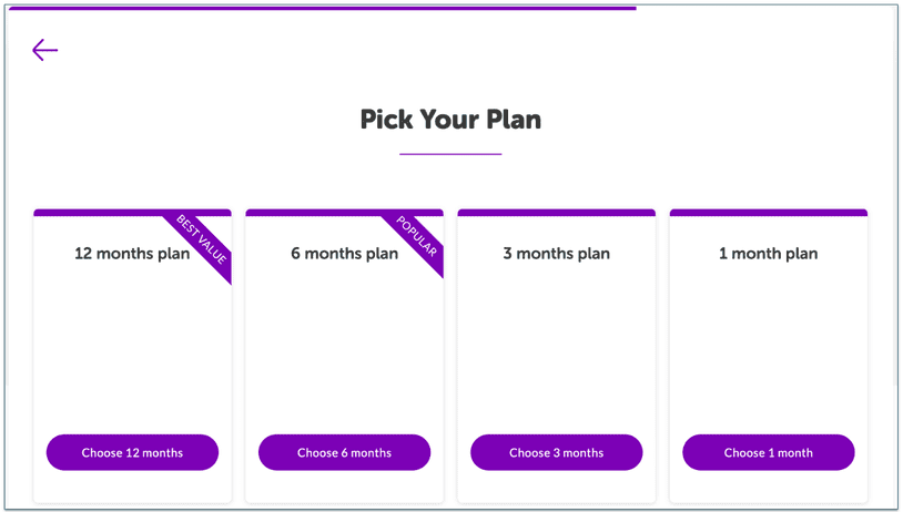 4. Choose a plan length: 1, 3, 6, or 12 months