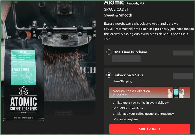 a screenshot of drink trade's space cadet by atomic product page