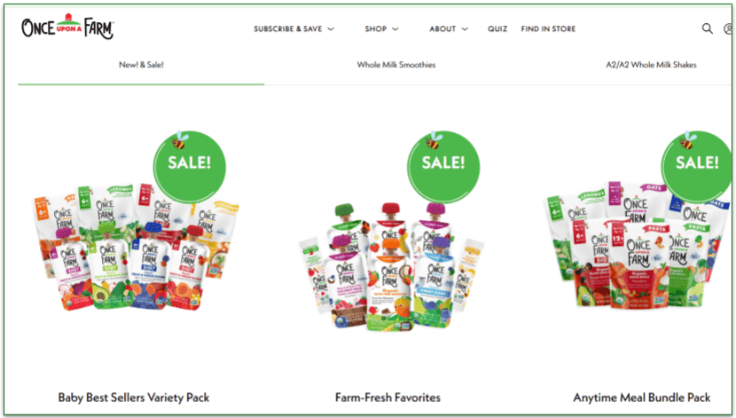 Sale items including variety packs and bundles in the shop