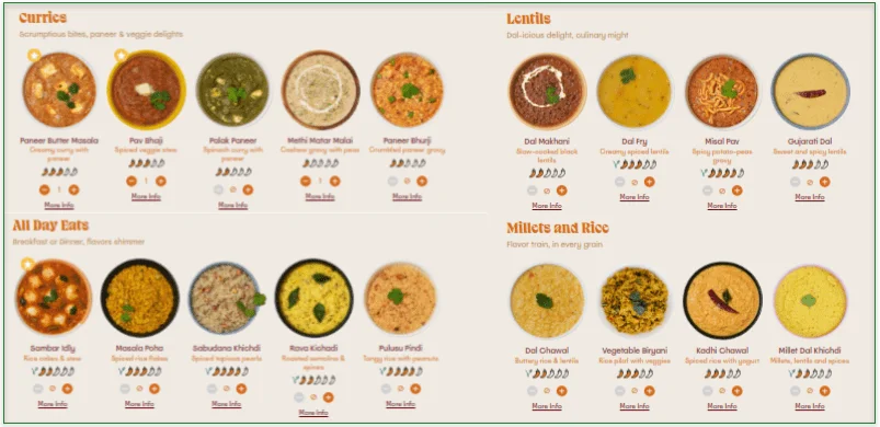 The Cumin Club's menu sections and options