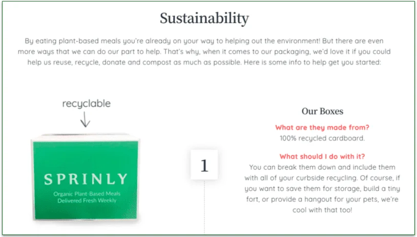 Screenshot of Sprinly sustainability plan