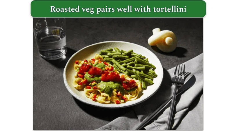 Factor's Roasted Veggie & Pesto Tortellini dish