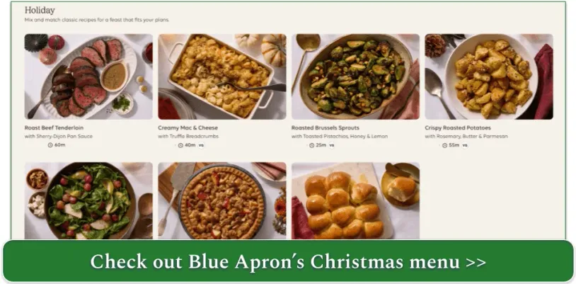 a screenshot of blue apron's seasonal holiday boxes