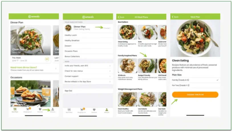 Image of the eMeals app screen with recipes from other plans