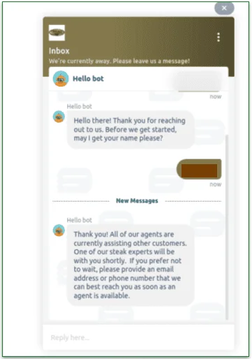 Chicago Steak Company's live chat