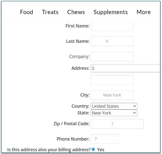 Shipping details on Raw Paws Pet Food's website