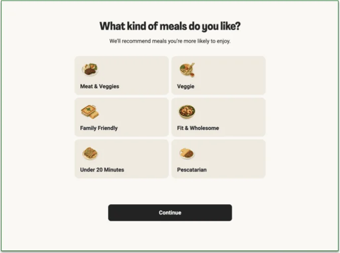  hellofresh sign up quiz - what kind of meals?