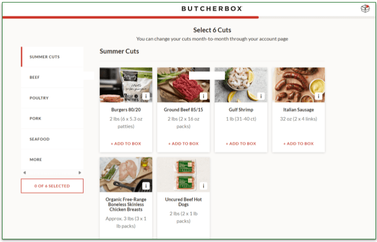 Butcher Box protein adding screen