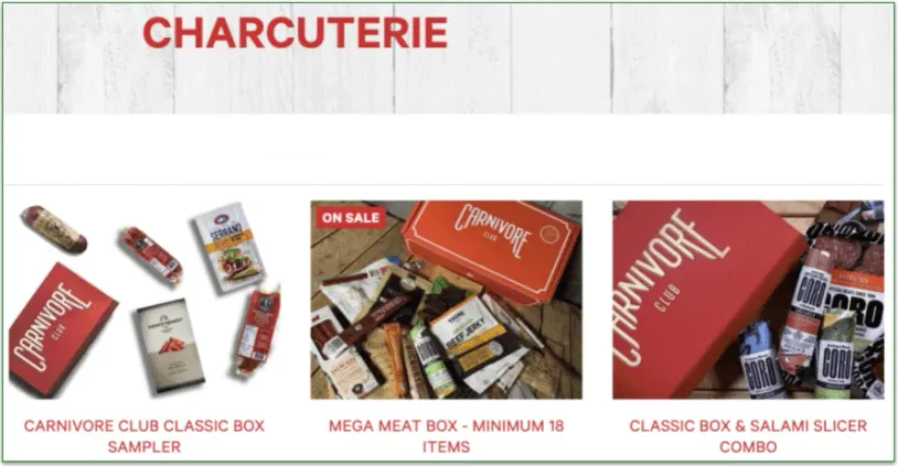 Carnivore Club's Charcuterie section