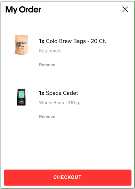 a screenshot of drink trade's pre-checkout screen