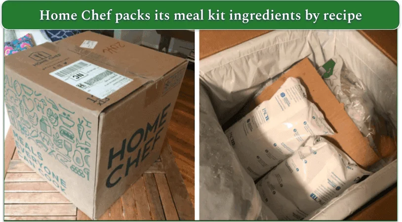 Photos of a Home Chef box upon arrival and opening