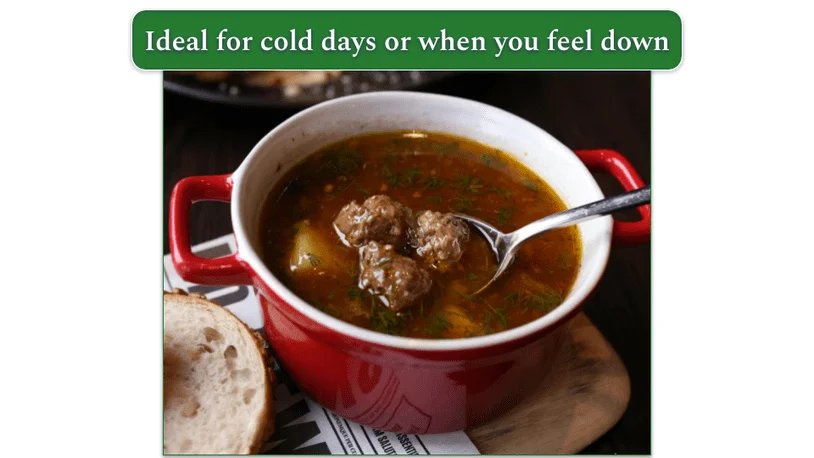 A bowl of meatball soup