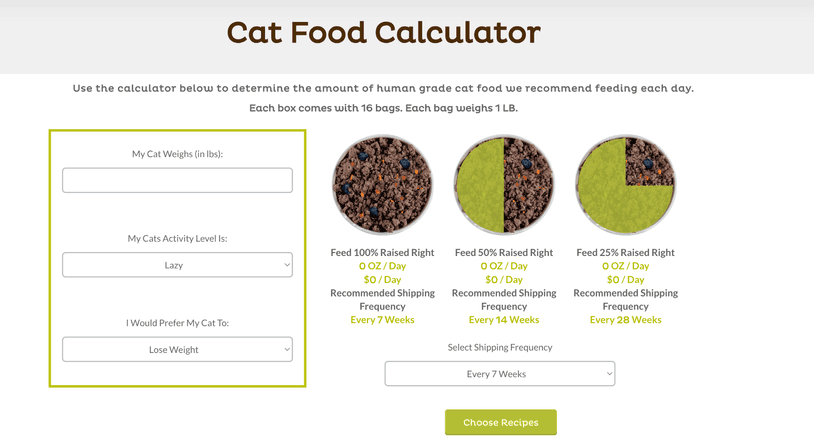 Raised Right lets you calculate a custom plan for your cat