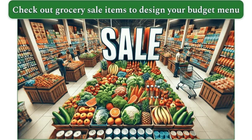 A grocery store with items on sale