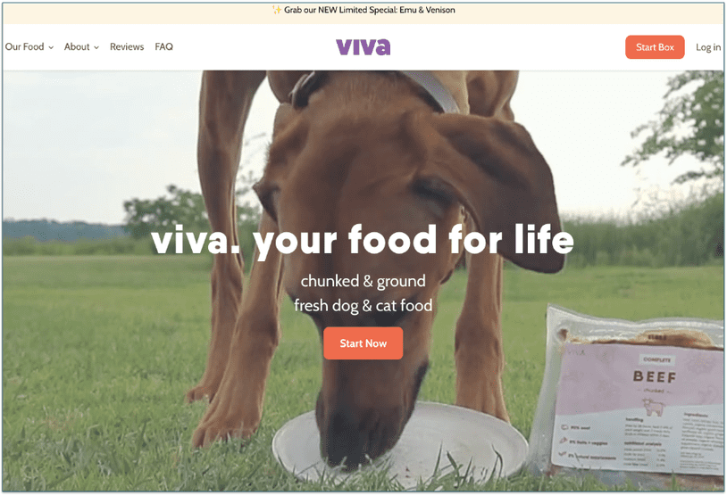 viva raw's homepage shows 2 different buttons to start the ordering process