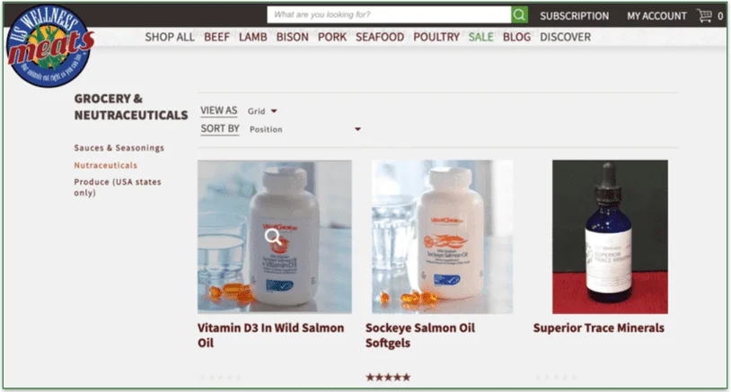 grassland beef, nutraceuticals menu