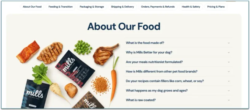  screenshot of Mills' FAQ page