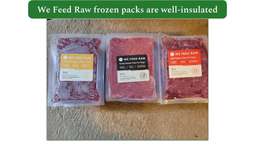 Open We Feed Raw delivery box with frozen packs