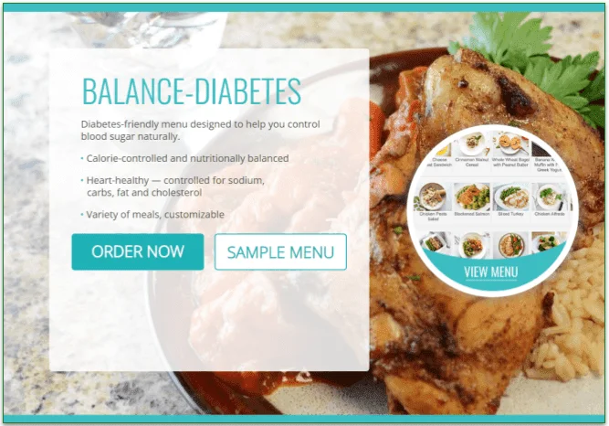 Screenshot of the Balance-Diabetes menu information on Diet-to-Go