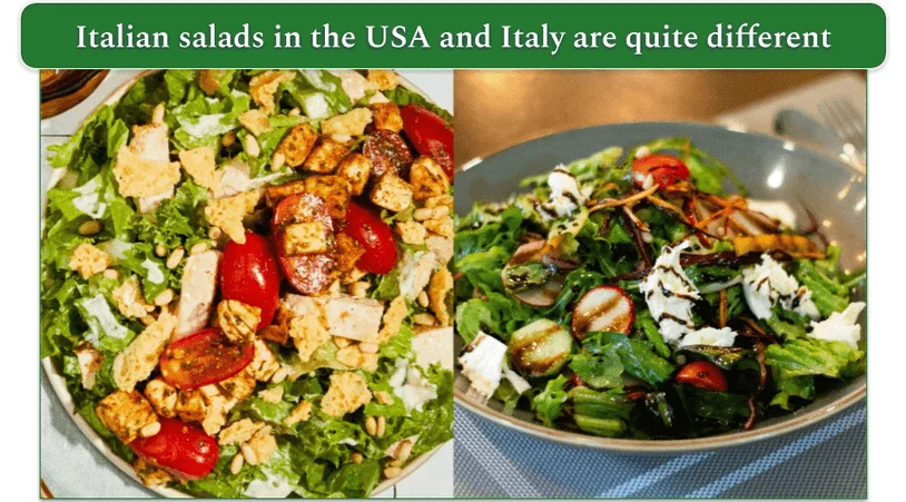 A 2-image collage showing Green Chef's Creamy Italian Chicken Salad and another Italian salad from an unknown chef.