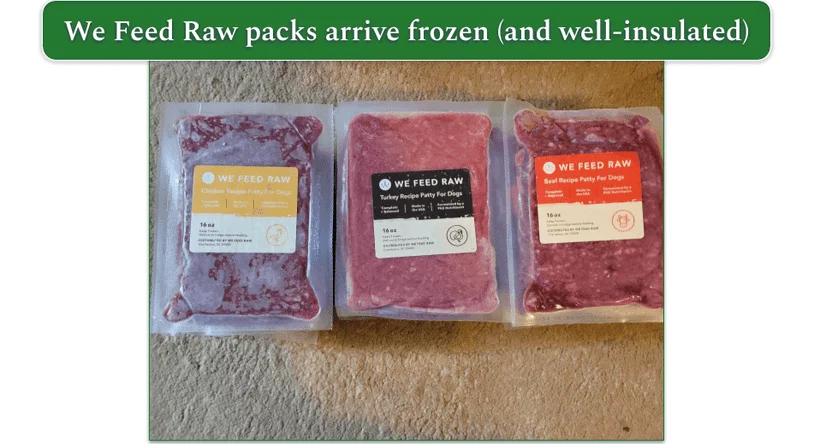 Open We Feed Raw delivery box with frozen packs