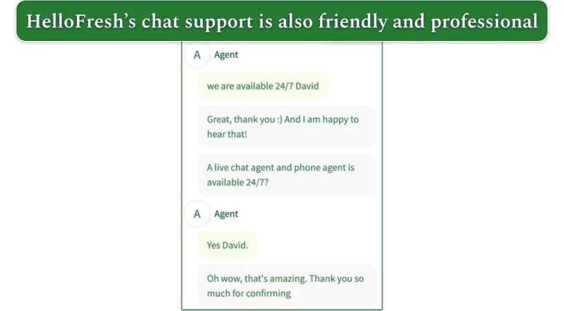 A friendly interaction with HelloFresh's live chat