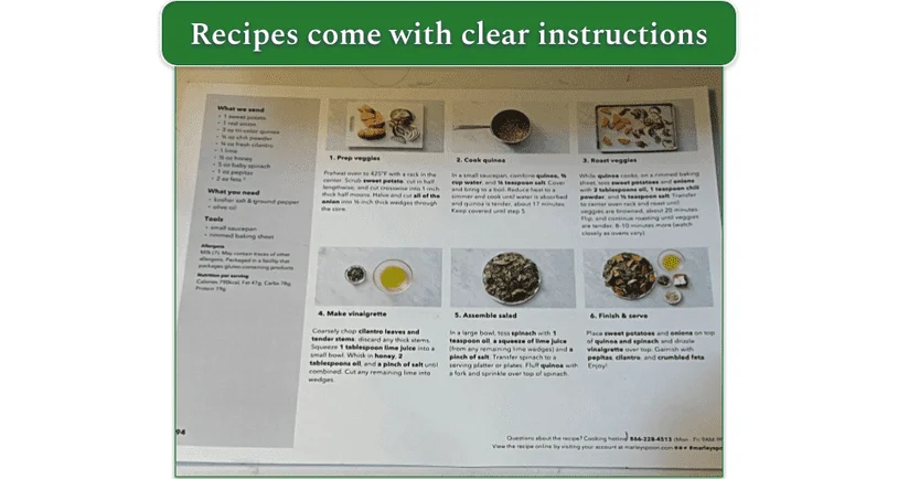 Close up of a Marley Spoon recipe card