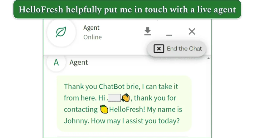 HelloFresh's agent on chat