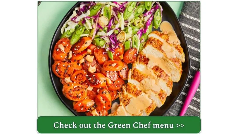 Green Chef's Boom Boom Chicken with honey-glazed sesame carrots with cashews, cabbage & snap pea slaw