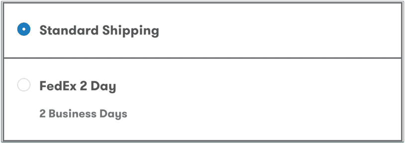 Options include standard shipping or FedEx 2-day delivery