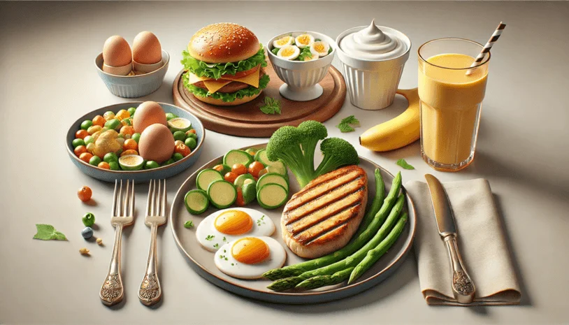 Featured image with some of the foods you should eat after donating plasma