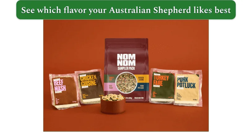 Packed dog meals with various flavours