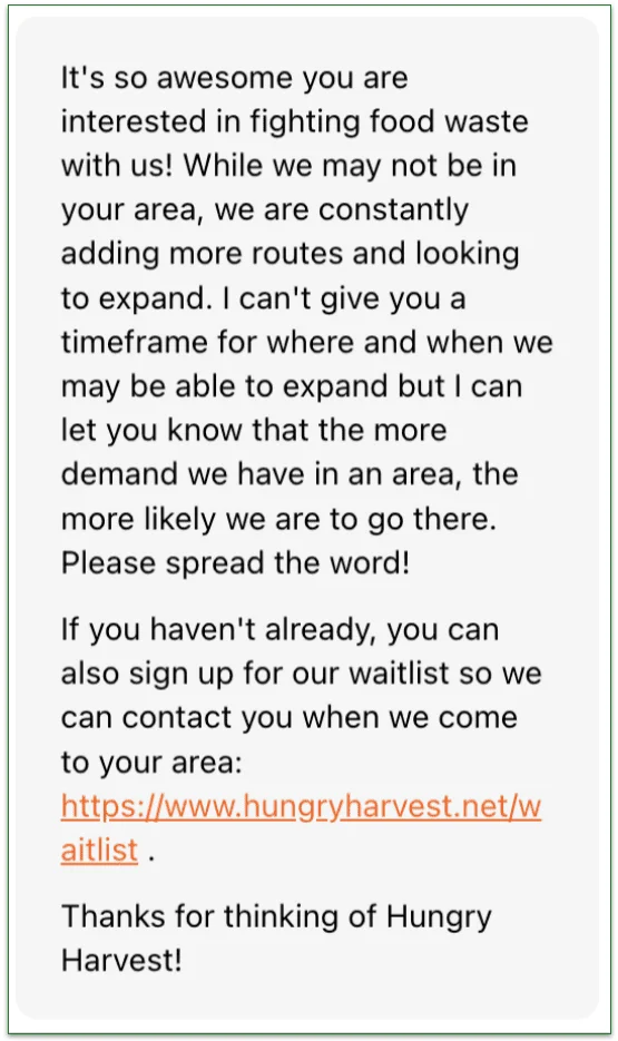 hungry harvest, live chat support