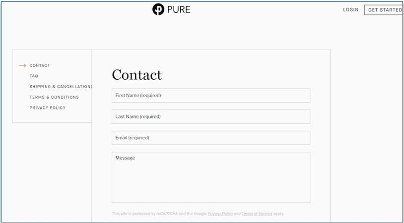 Pure Dog Food's contact form