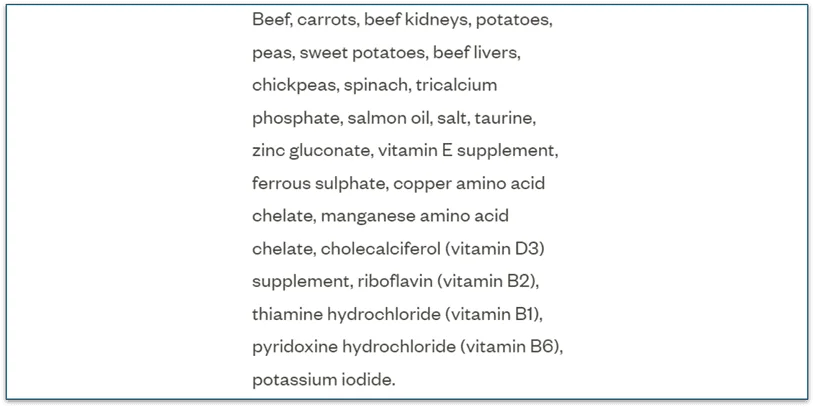 Ingredients list for the Fresh Beef recipe