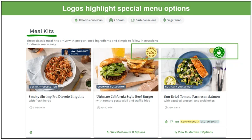 screenshot of logos that highlight special menu options