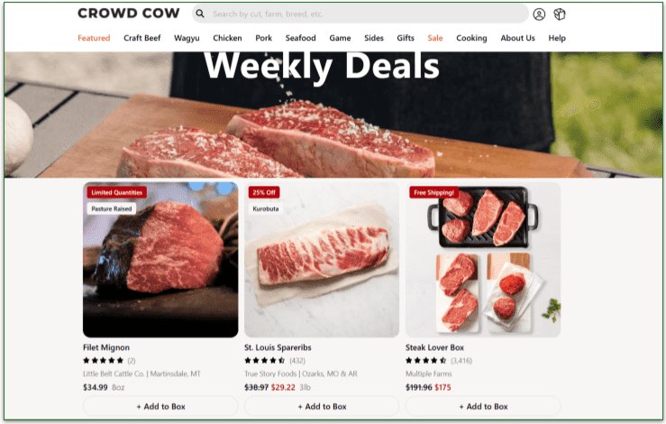 Crowd Cow's weekly deals tab
