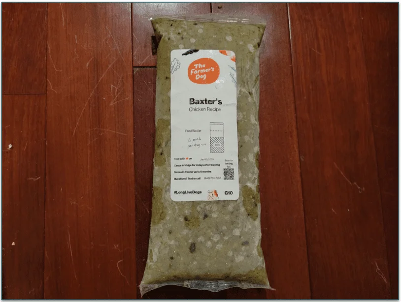 A pack of TFD chicken recipe personalized for our reviewers dog